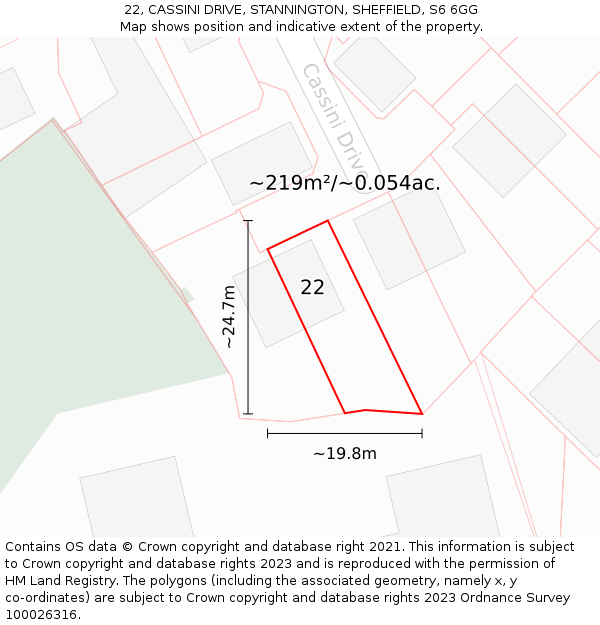 22, CASSINI DRIVE, STANNINGTON, SHEFFIELD, S6 6GG: Plot and title map