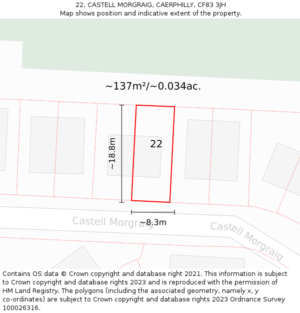 22, CASTELL MORGRAIG, CAERPHILLY, CF83 3JH: Plot and title map