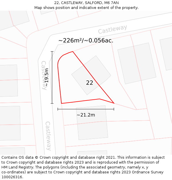 22, CASTLEWAY, SALFORD, M6 7AN: Plot and title map