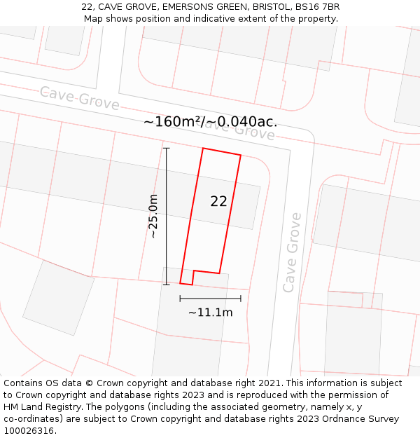 22, CAVE GROVE, EMERSONS GREEN, BRISTOL, BS16 7BR: Plot and title map