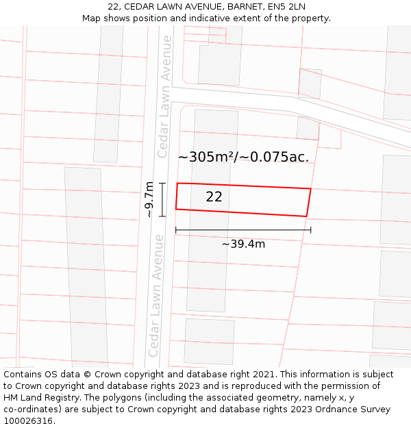 22, CEDAR LAWN AVENUE, BARNET, EN5 2LN: Plot and title map