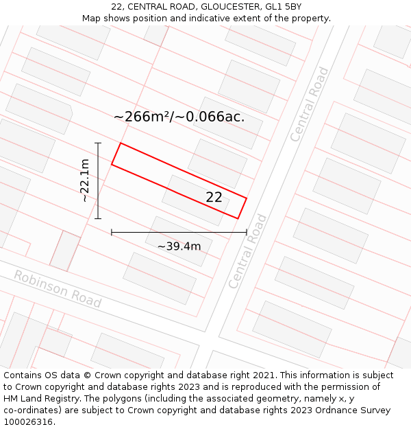 22, CENTRAL ROAD, GLOUCESTER, GL1 5BY: Plot and title map