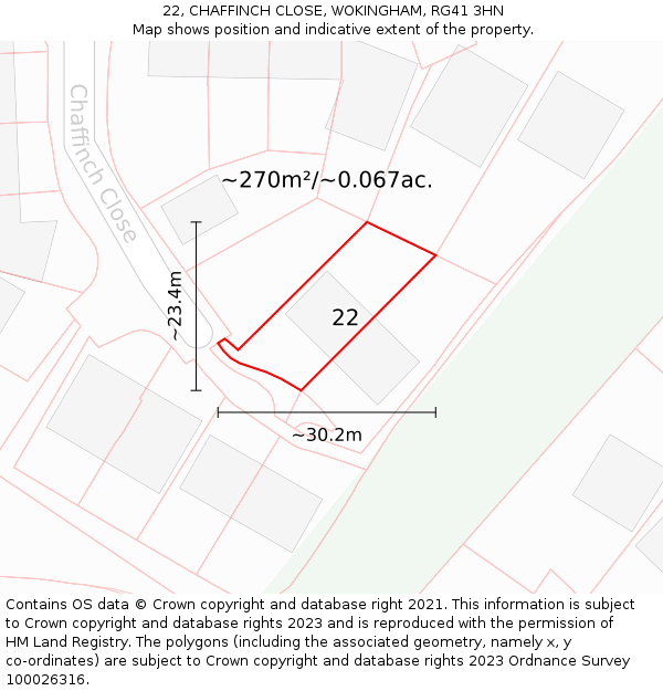 22, CHAFFINCH CLOSE, WOKINGHAM, RG41 3HN: Plot and title map