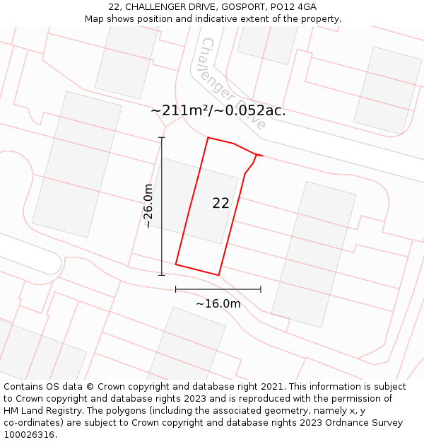 22, CHALLENGER DRIVE, GOSPORT, PO12 4GA: Plot and title map