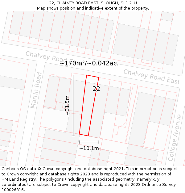 22, CHALVEY ROAD EAST, SLOUGH, SL1 2LU: Plot and title map