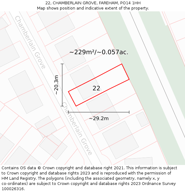 22, CHAMBERLAIN GROVE, FAREHAM, PO14 1HH: Plot and title map