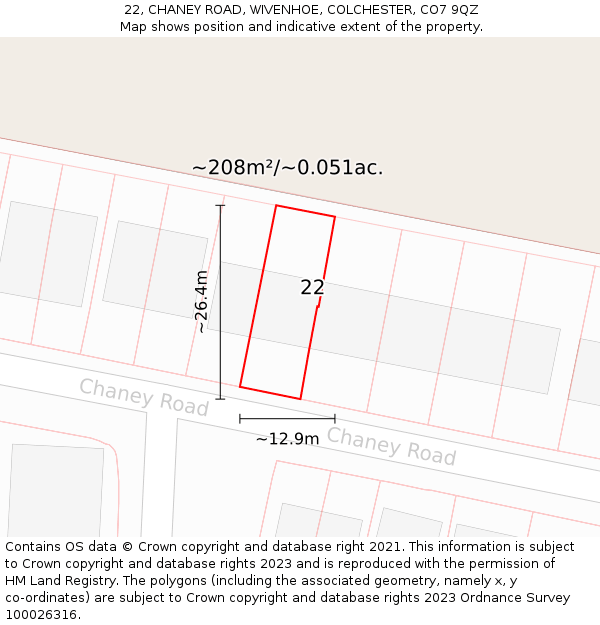 22, CHANEY ROAD, WIVENHOE, COLCHESTER, CO7 9QZ: Plot and title map