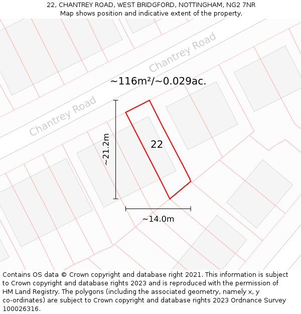 22, CHANTREY ROAD, WEST BRIDGFORD, NOTTINGHAM, NG2 7NR: Plot and title map