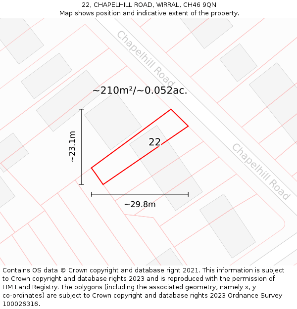 22, CHAPELHILL ROAD, WIRRAL, CH46 9QN: Plot and title map