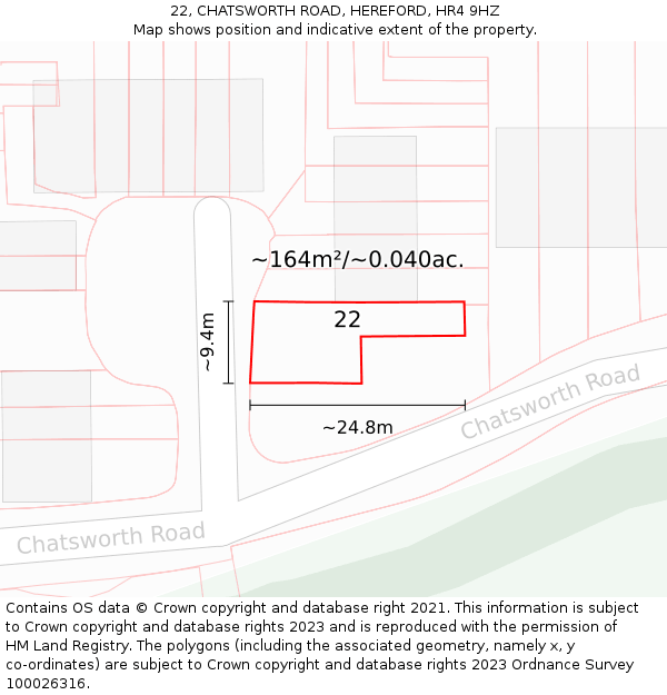 22, CHATSWORTH ROAD, HEREFORD, HR4 9HZ: Plot and title map