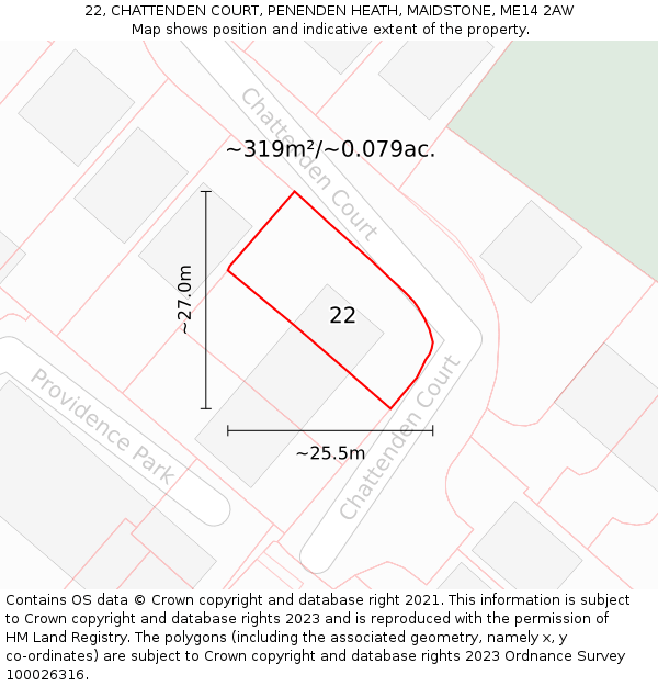 22, CHATTENDEN COURT, PENENDEN HEATH, MAIDSTONE, ME14 2AW: Plot and title map