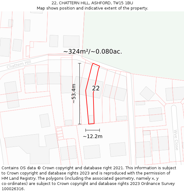 22, CHATTERN HILL, ASHFORD, TW15 1BU: Plot and title map