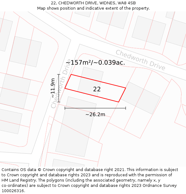 22, CHEDWORTH DRIVE, WIDNES, WA8 4SB: Plot and title map