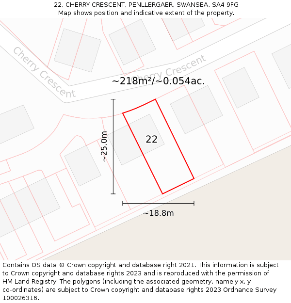 22, CHERRY CRESCENT, PENLLERGAER, SWANSEA, SA4 9FG: Plot and title map