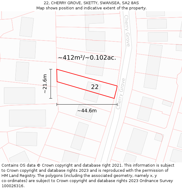 22, CHERRY GROVE, SKETTY, SWANSEA, SA2 8AS: Plot and title map