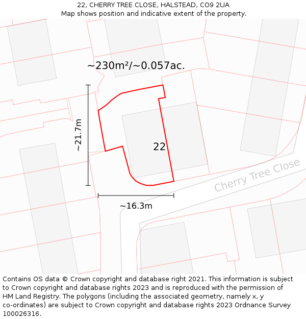 22, CHERRY TREE CLOSE, HALSTEAD, CO9 2UA: Plot and title map