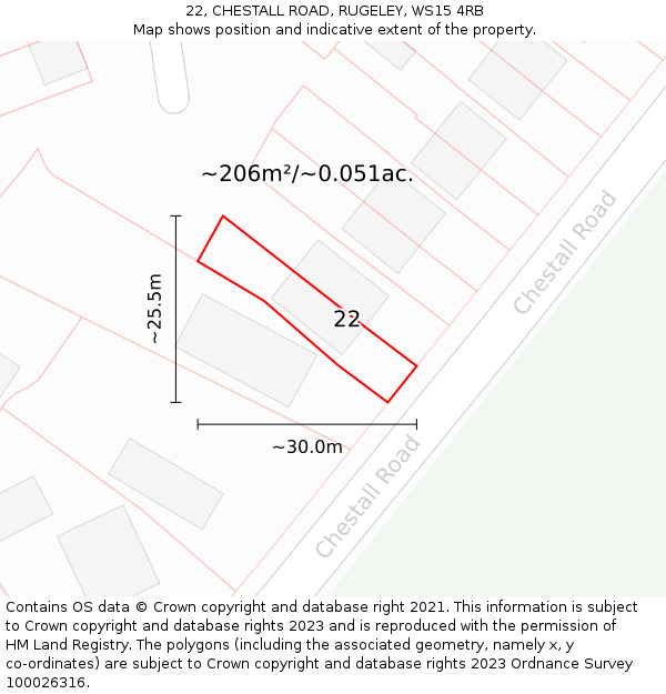 22, CHESTALL ROAD, RUGELEY, WS15 4RB: Plot and title map