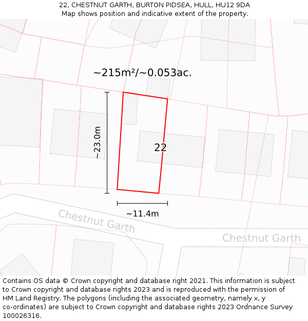 22, CHESTNUT GARTH, BURTON PIDSEA, HULL, HU12 9DA: Plot and title map