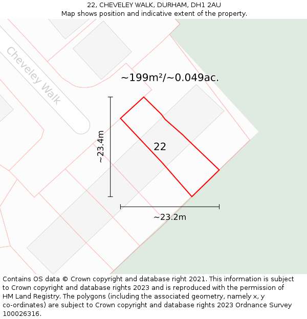 22, CHEVELEY WALK, DURHAM, DH1 2AU: Plot and title map