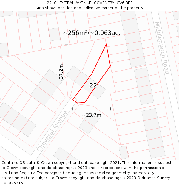 22, CHEVERAL AVENUE, COVENTRY, CV6 3EE: Plot and title map