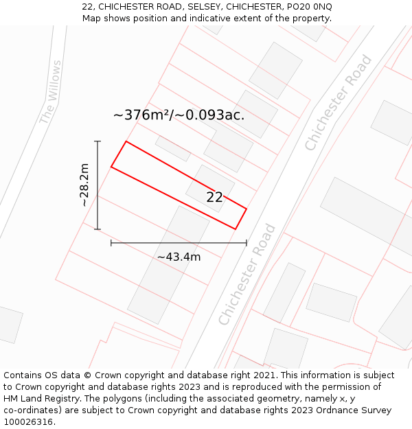 22, CHICHESTER ROAD, SELSEY, CHICHESTER, PO20 0NQ: Plot and title map