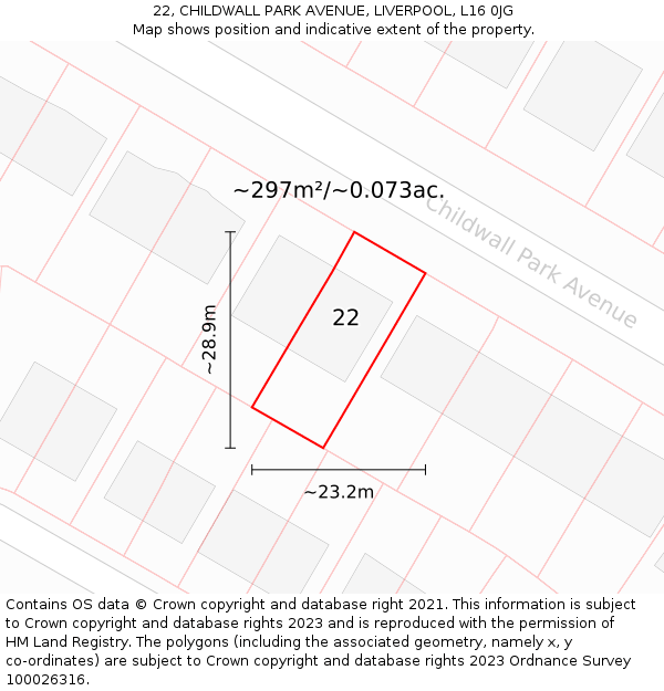 22, CHILDWALL PARK AVENUE, LIVERPOOL, L16 0JG: Plot and title map