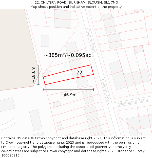 22, CHILTERN ROAD, BURNHAM, SLOUGH, SL1 7NQ: Plot and title map