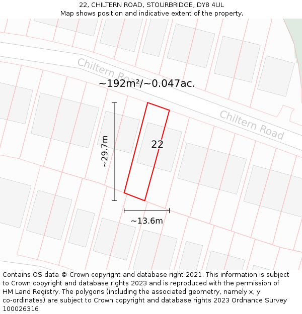 22, CHILTERN ROAD, STOURBRIDGE, DY8 4UL: Plot and title map