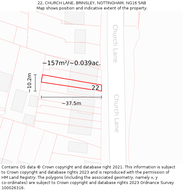 22, CHURCH LANE, BRINSLEY, NOTTINGHAM, NG16 5AB: Plot and title map