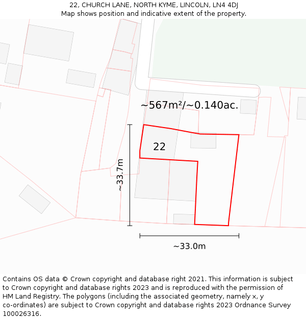 22, CHURCH LANE, NORTH KYME, LINCOLN, LN4 4DJ: Plot and title map