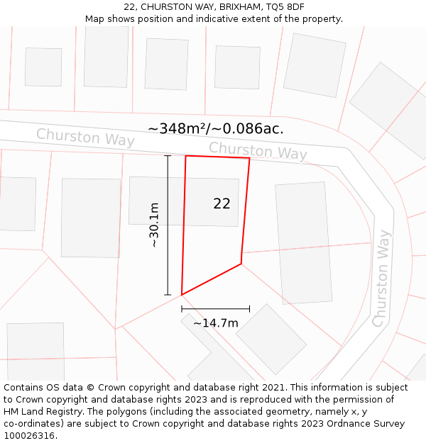 22, CHURSTON WAY, BRIXHAM, TQ5 8DF: Plot and title map