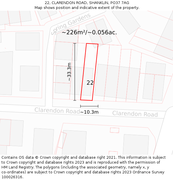 22, CLARENDON ROAD, SHANKLIN, PO37 7AG: Plot and title map
