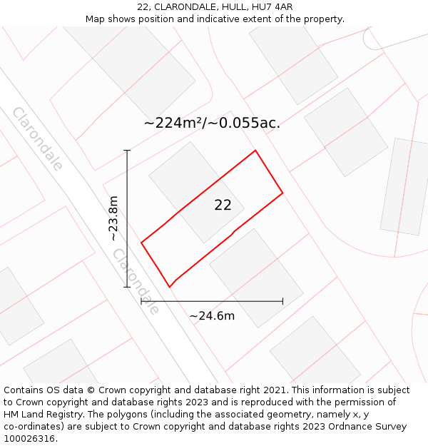 22, CLARONDALE, HULL, HU7 4AR: Plot and title map