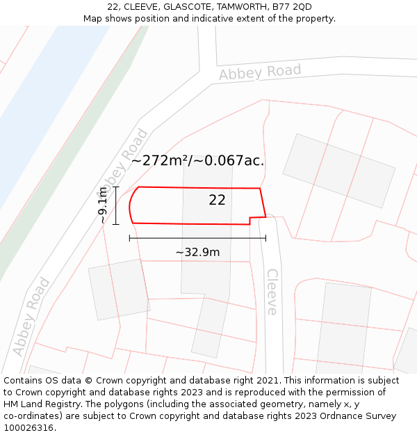 22, CLEEVE, GLASCOTE, TAMWORTH, B77 2QD: Plot and title map