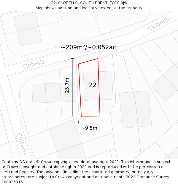 22, CLOBELLS, SOUTH BRENT, TQ10 9JW: Plot and title map