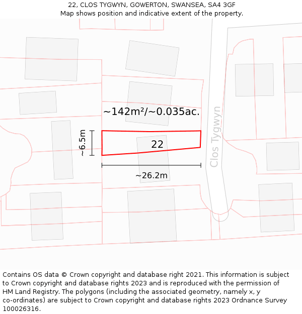 22, CLOS TYGWYN, GOWERTON, SWANSEA, SA4 3GF: Plot and title map