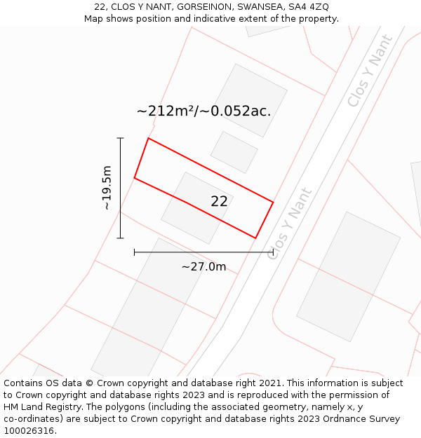 22, CLOS Y NANT, GORSEINON, SWANSEA, SA4 4ZQ: Plot and title map