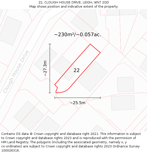 22, CLOUGH HOUSE DRIVE, LEIGH, WN7 2GD: Plot and title map