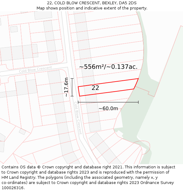 22, COLD BLOW CRESCENT, BEXLEY, DA5 2DS: Plot and title map