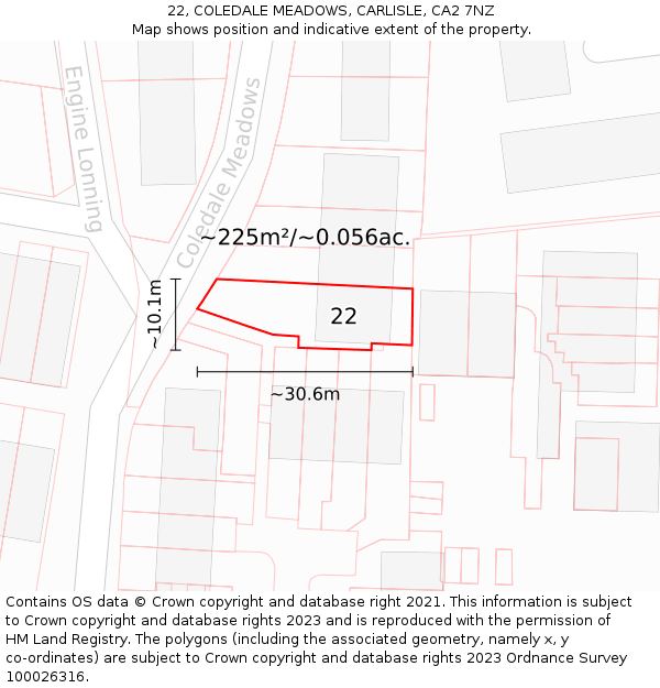 22, COLEDALE MEADOWS, CARLISLE, CA2 7NZ: Plot and title map