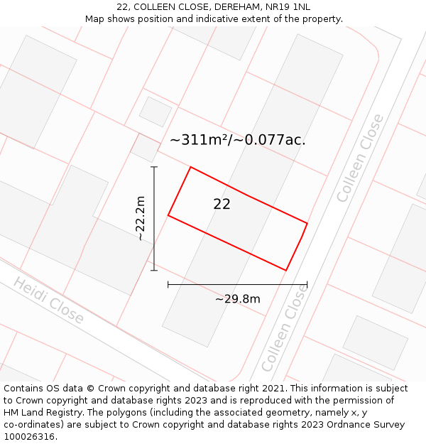 22, COLLEEN CLOSE, DEREHAM, NR19 1NL: Plot and title map