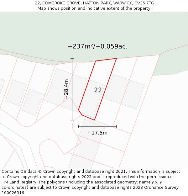 22, COMBROKE GROVE, HATTON PARK, WARWICK, CV35 7TG: Plot and title map