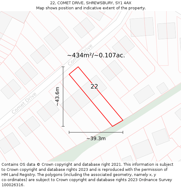 22, COMET DRIVE, SHREWSBURY, SY1 4AX: Plot and title map