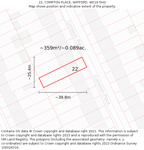 22, COMPTON PLACE, WATFORD, WD19 5HG: Plot and title map