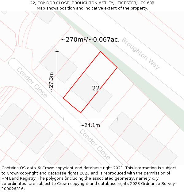 22, CONDOR CLOSE, BROUGHTON ASTLEY, LEICESTER, LE9 6RR: Plot and title map