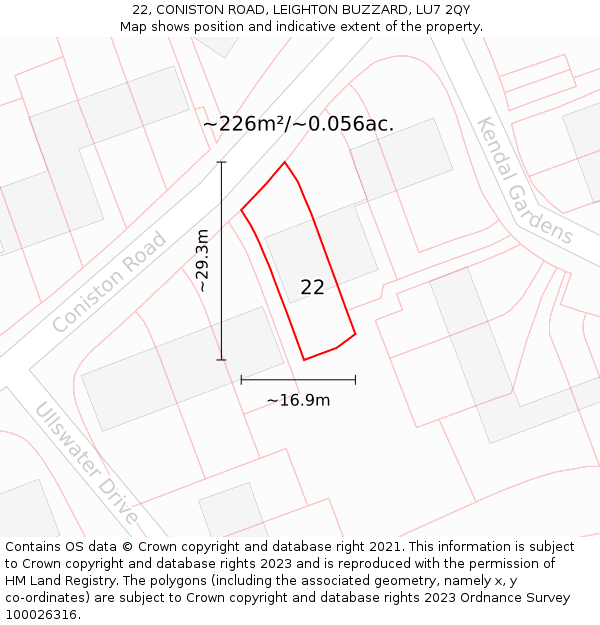 22, CONISTON ROAD, LEIGHTON BUZZARD, LU7 2QY: Plot and title map