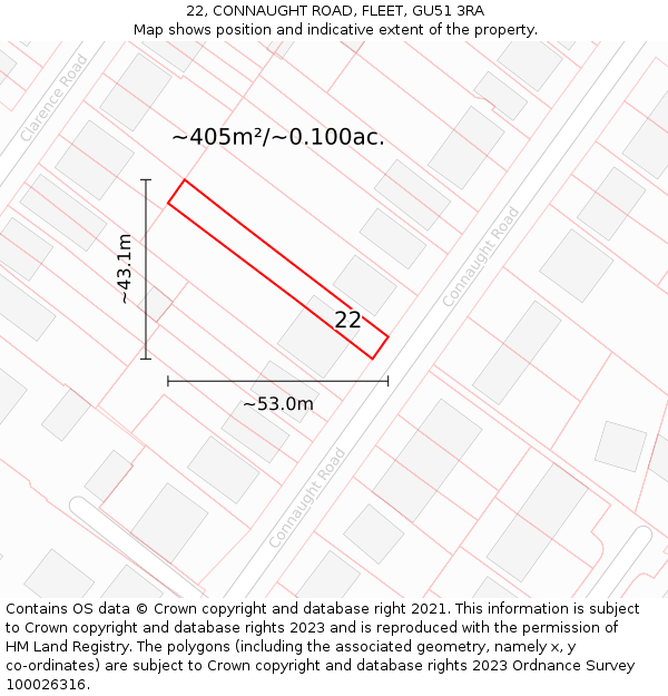 22, CONNAUGHT ROAD, FLEET, GU51 3RA: Plot and title map