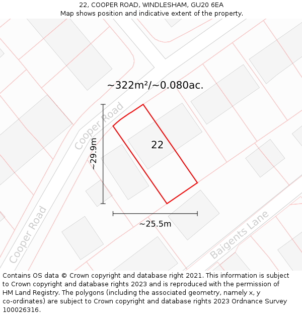 22, COOPER ROAD, WINDLESHAM, GU20 6EA: Plot and title map