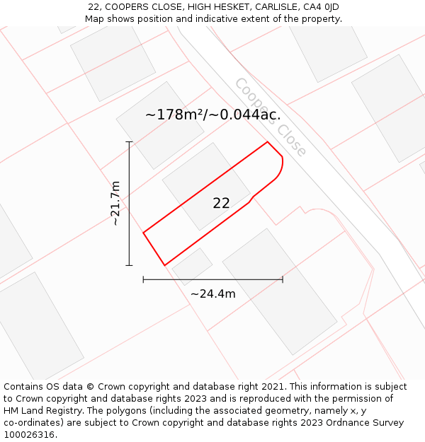 22, COOPERS CLOSE, HIGH HESKET, CARLISLE, CA4 0JD: Plot and title map