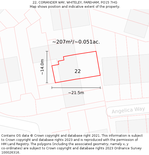 22, CORIANDER WAY, WHITELEY, FAREHAM, PO15 7HG: Plot and title map